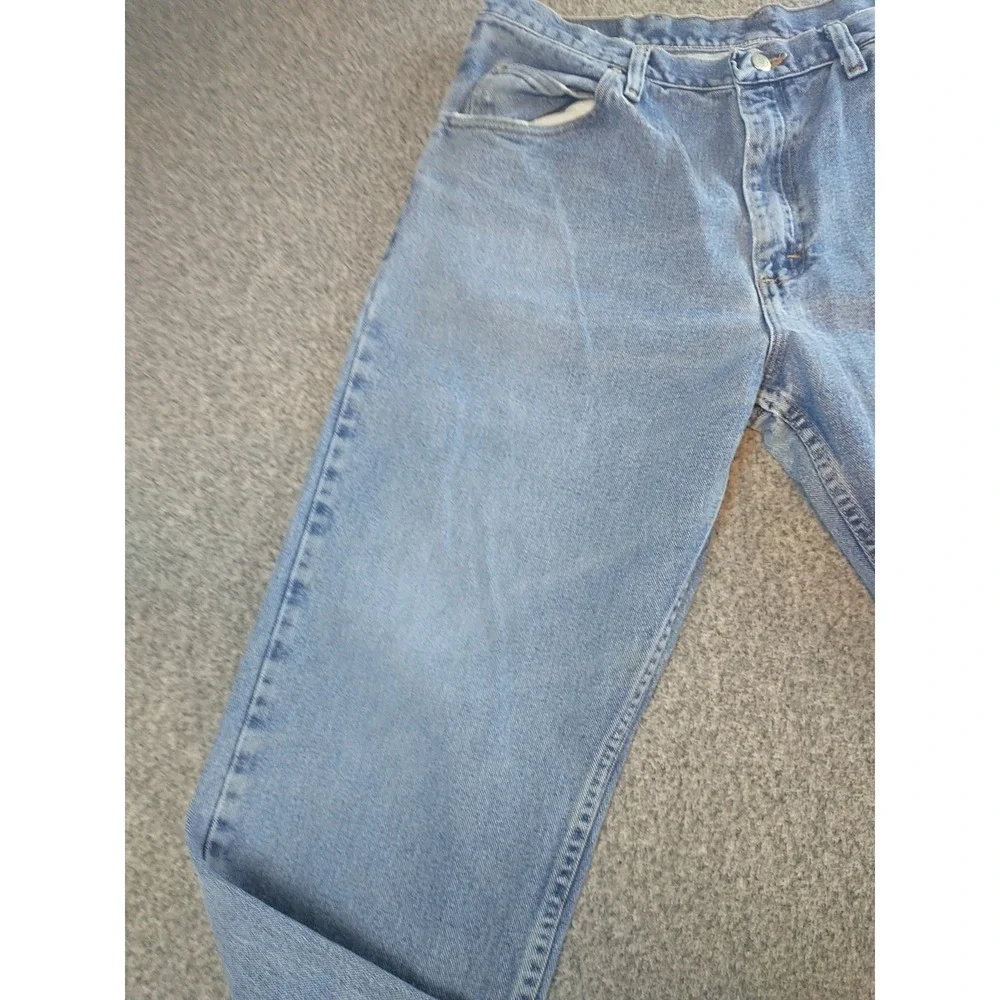 Wrangler 9760WDR Mens Light Wash Straight Leg Distressed Jeans 34x31 Blue Cotton